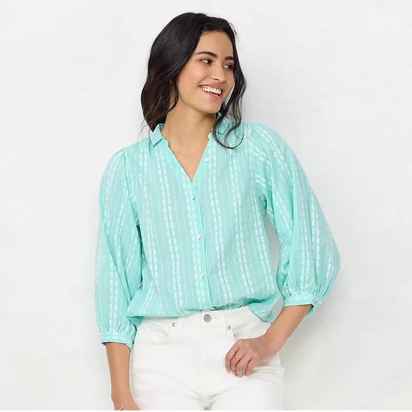LC Lauren Conrad Tops - NWT LC Valez Aqua Dolman Sleeve Button Down Top